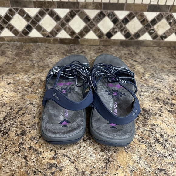 Skechers Reggae Sandals Womens Size 10 Navy Blue Gray Cushioned - Picture 2 of 8